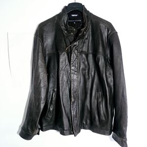 Tommy Hilfiger Vintage 100% Genuine Brown Leather Men's Moto Jacket Size XXL